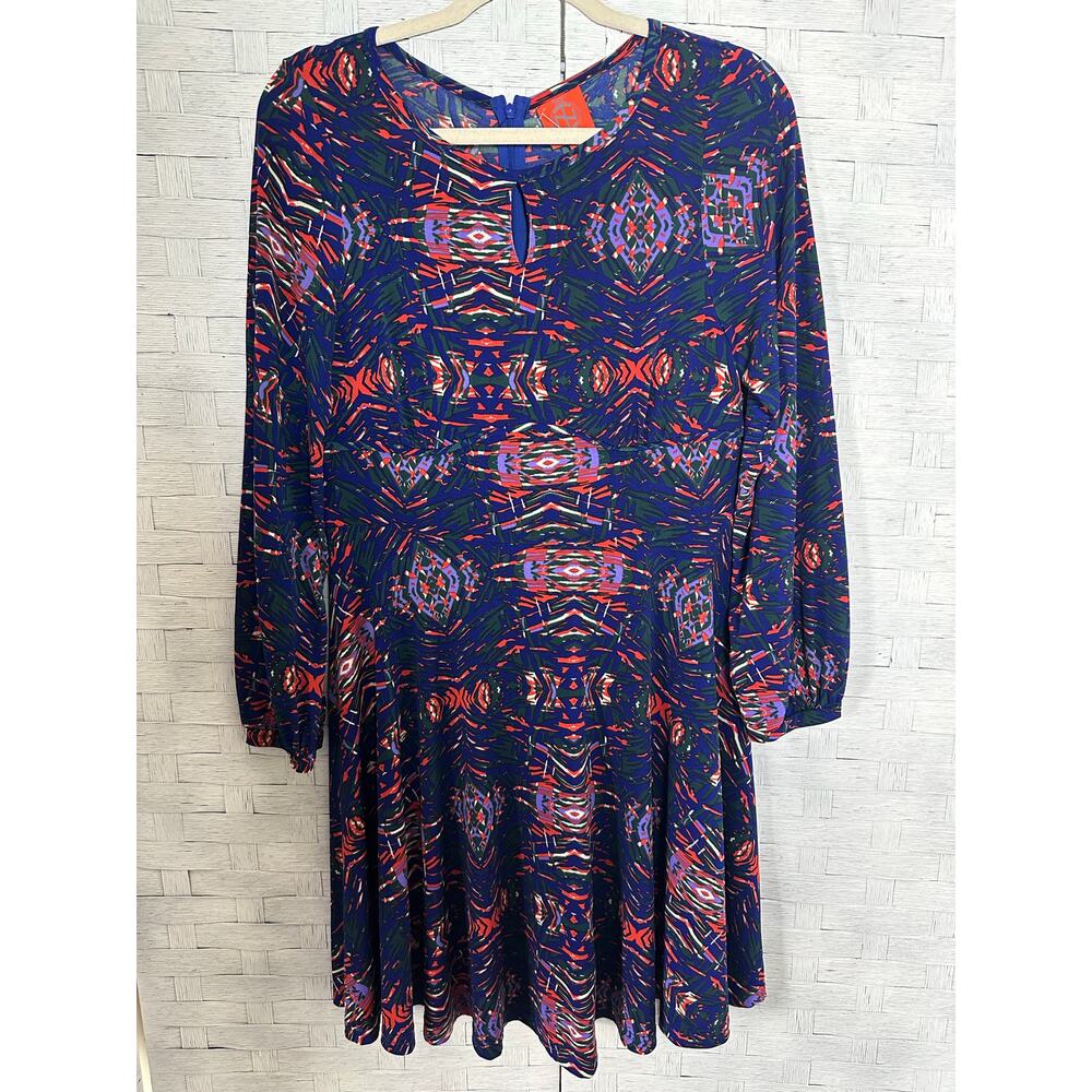 Tracy Negoshian women’s dress fit & flare long sleeve colorful feminine modern